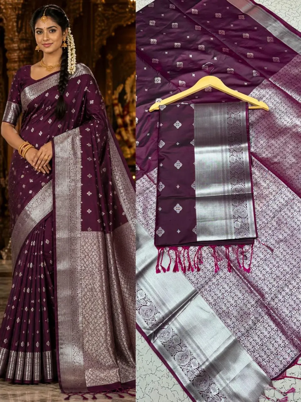 Deep Wine Fancy Soft Silk Bhutta Saree